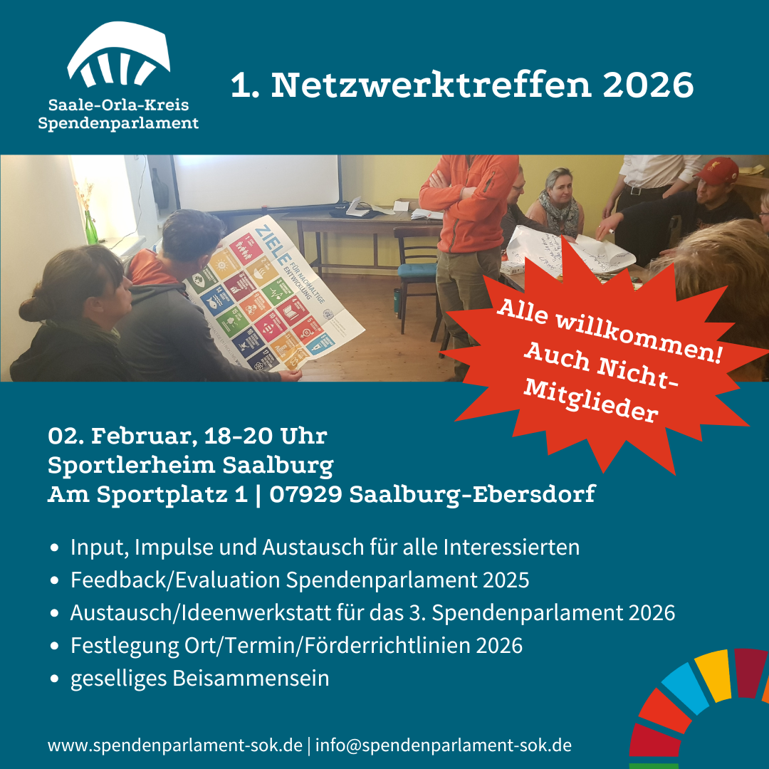 Mehr über den Artikel erfahren Einladung 1. Netzwerktreffen 2026 – Auftakt Spendenparlament